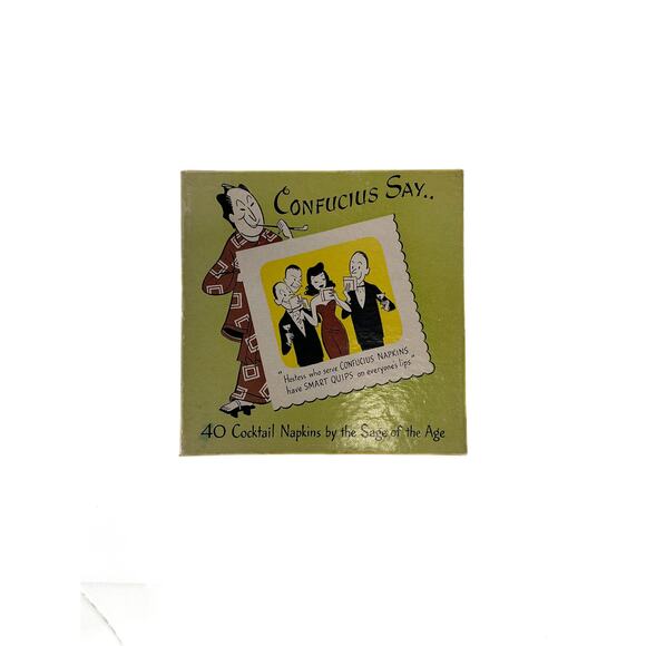 Vintage Cocktail Napkins - Confucius MCM - Illustrated Funny Kitsch - 1950s - Picture 2 of 13